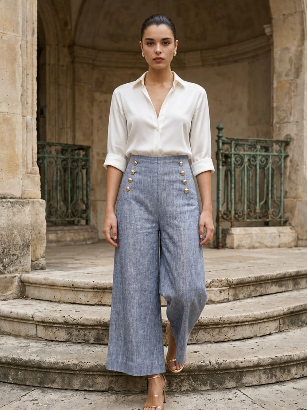 Zimmermann High-Rise Cotton and Linen-Blend Chambray Culottes